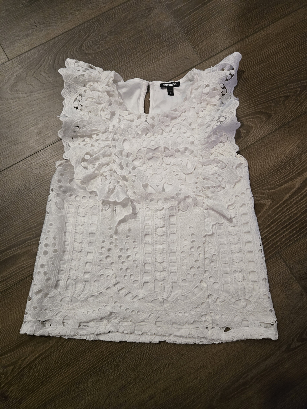 Express White Lace Ruffle Eyelet Sleeveless Tunic